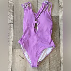 BECCA By Rebecca Virtue Purple Ribbed One Piece Swimsuit Medium
